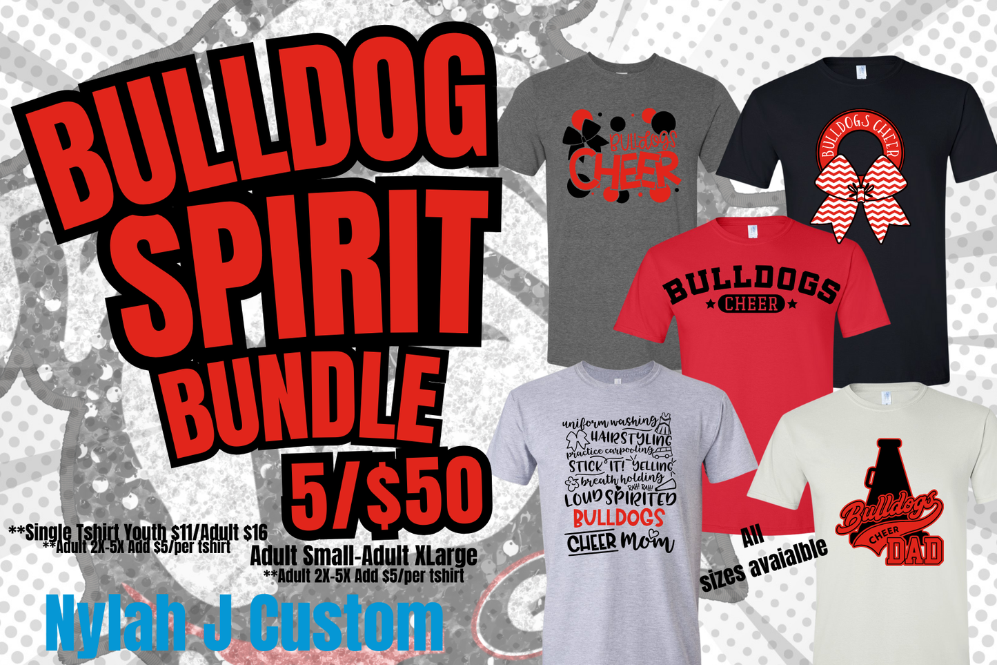 š¾ Bulldog Cheer Spirit Bundle ā (5)T-Shirts for $50! š¾