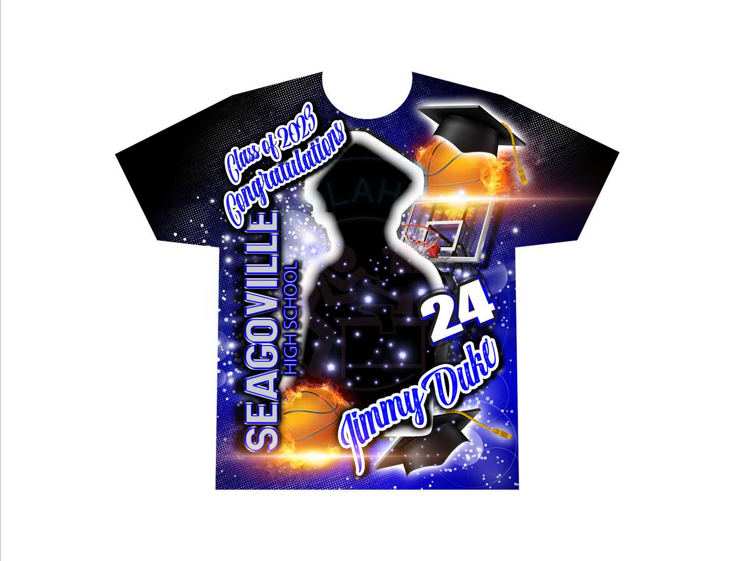 Custom FULL Print Graduation T-shirt-Basketball Flare Design