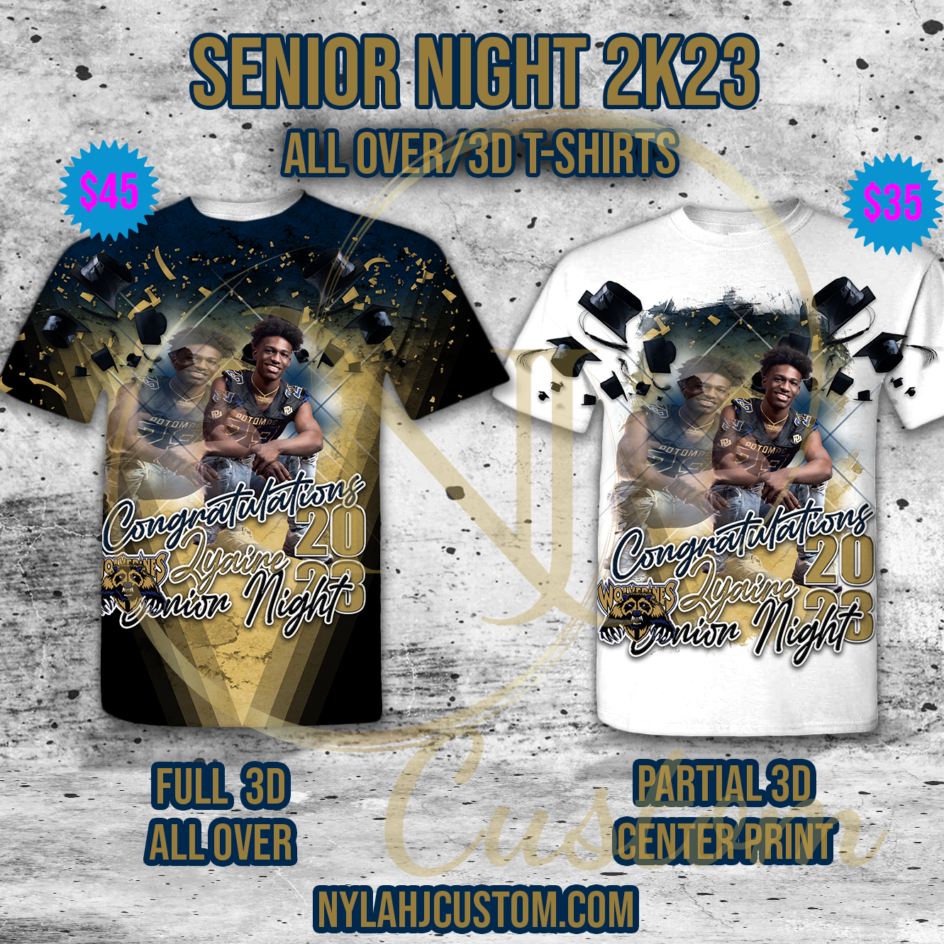 Custom 3D/ALL OVER PRINT T-shirt- Senior Night Football 2K24