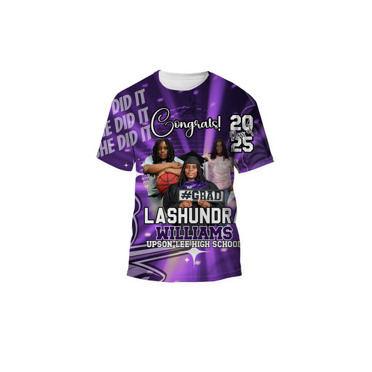 Custom 3D FRONT ONLY Graduation Tshirt-LASHUNDRA WILLIAMS(Upson-Lee High School)