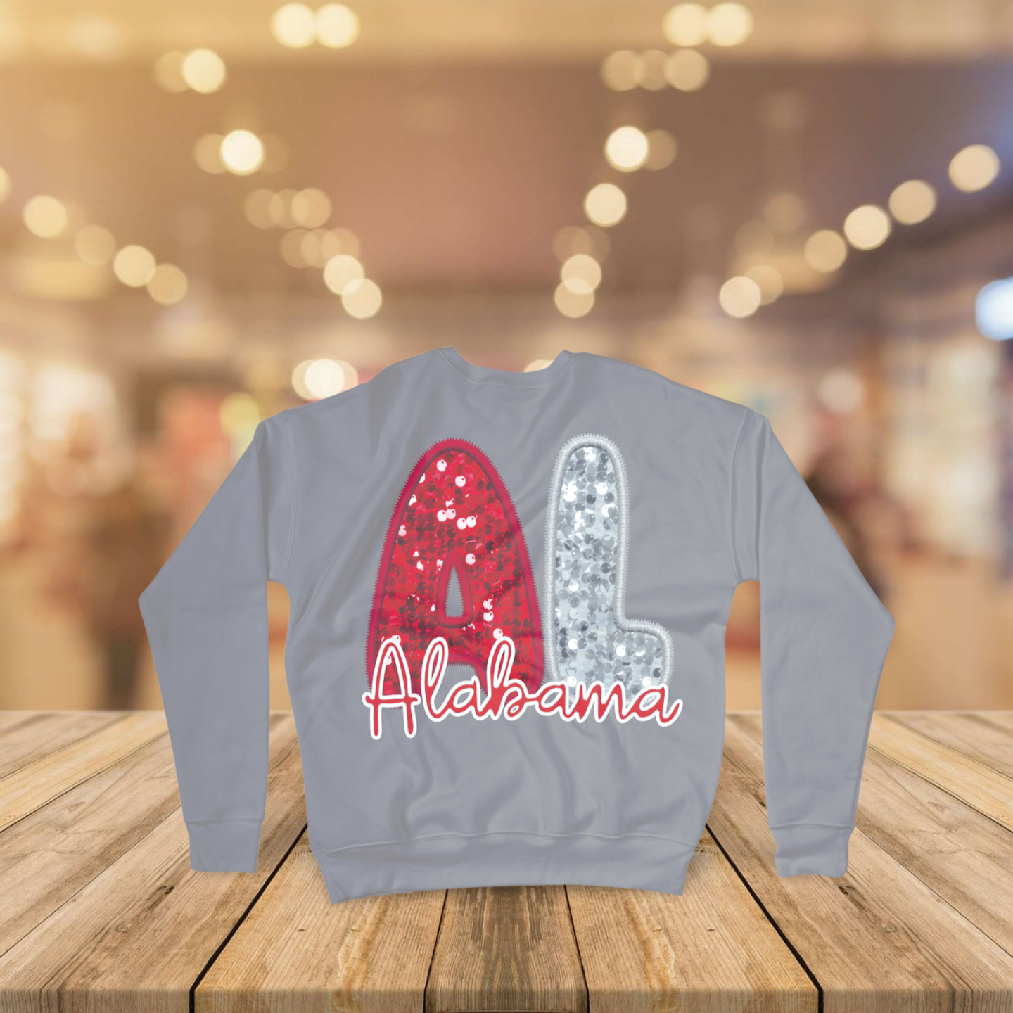 Red and Grey Faux Glitter AL Letter Crewneck Sweatshirt - Perfect for AL Fans