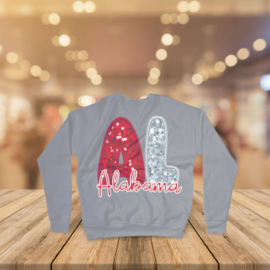 Red and Grey Faux Glitter AL Letter Crewneck Sweatshirt - Perfect for AL Fans