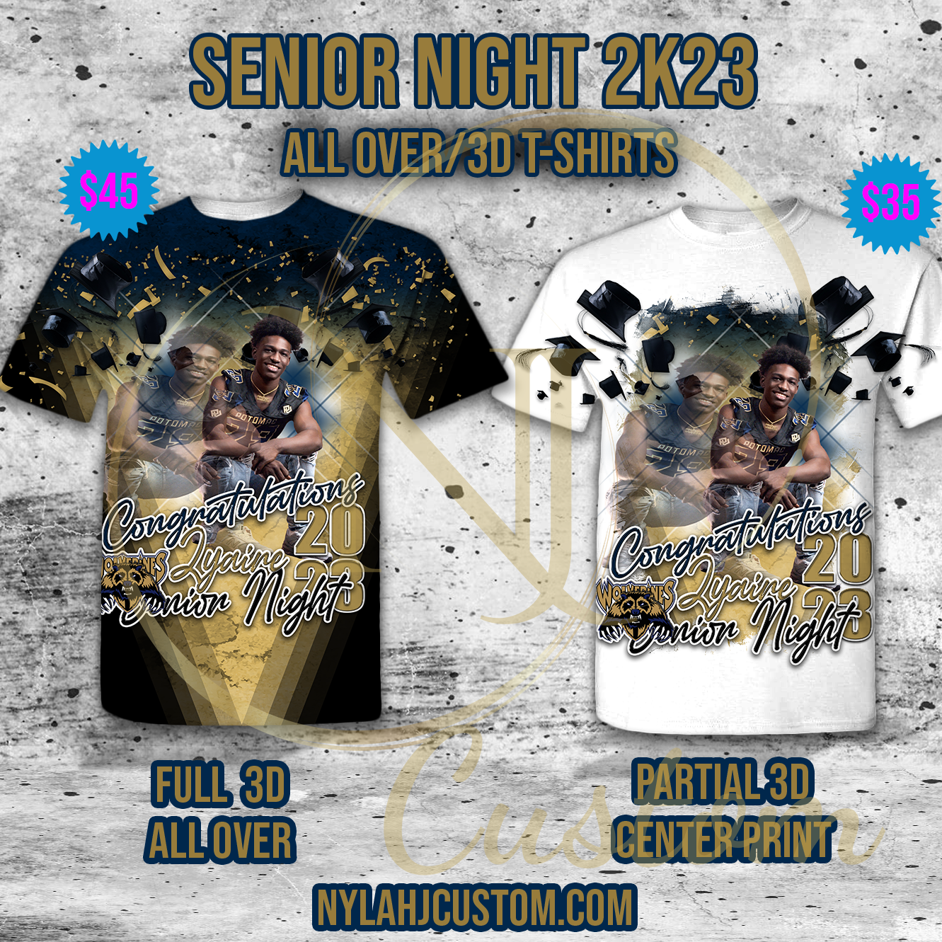 Custom 3D/ALL OVER PRINT T-shirt- Senior Night  Football 2K24